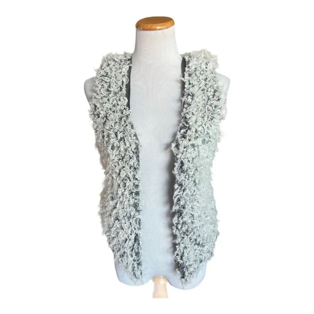 Womens Me Jane Faux Fur Gray Shag Retro Y2K Festival Boho Vest - Sz S